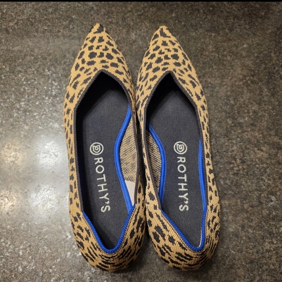 Rothy's The Point Leoparf Cheetah Pattern Ballet Flats - Tan and Black Sz10W - Picture 2 of 4